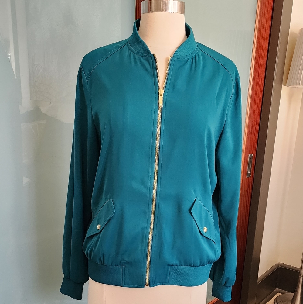 Susan Graver Green Baseball Jacket - image 1